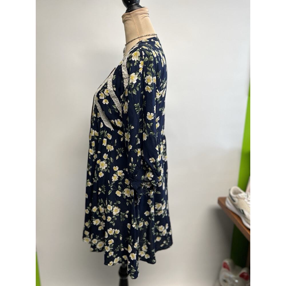 Umgee Boho Dress Medium Cottage Daisy Flowy Lace Up Top Hippie Pheasant - Picture 5 of 12